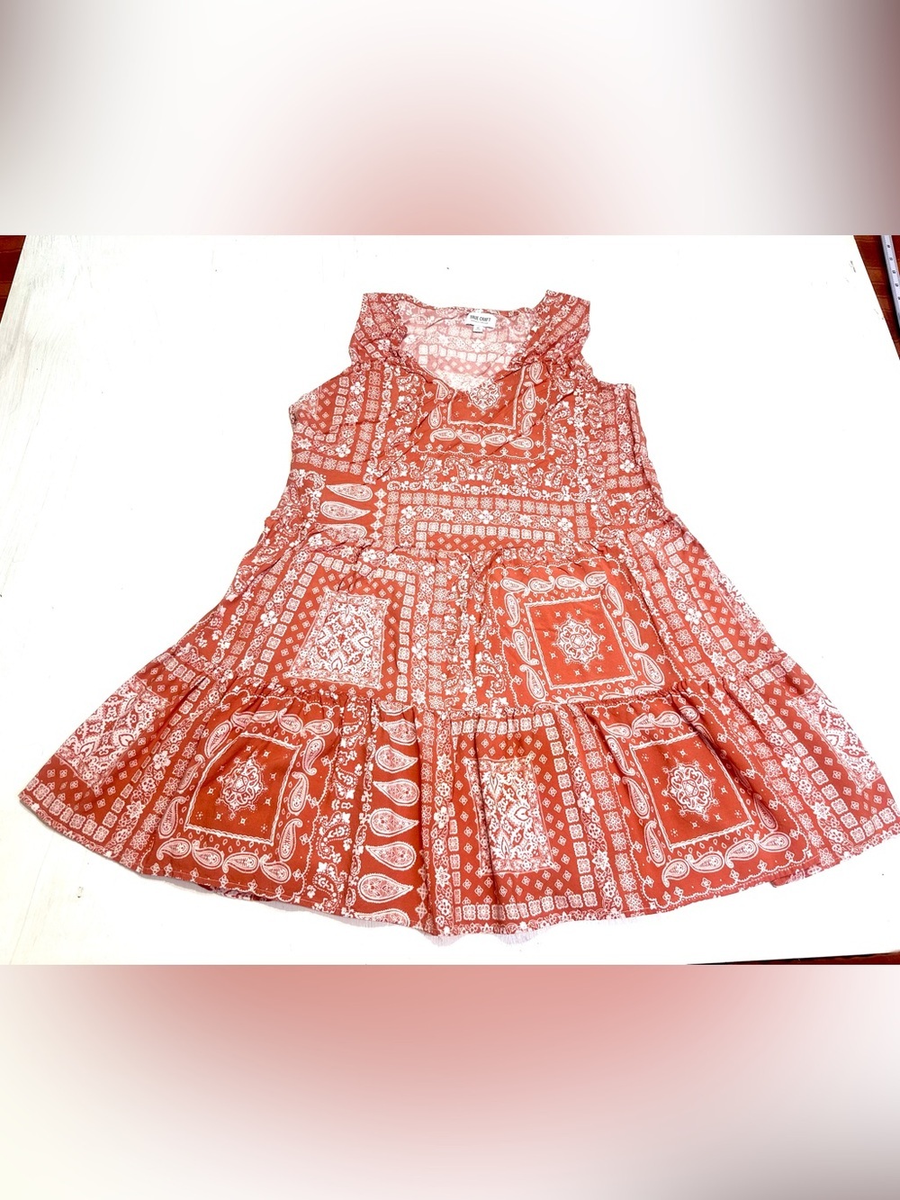 True Craft XL Coral Bandana Print Tiered Tunic Dress Boho Festival Rayon - Picture 2 of 9